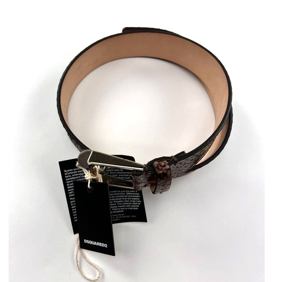 New DSquared2 Women Belt Brown Snake Skin Print Genuine Leather Gold Metal 75 main image 12
